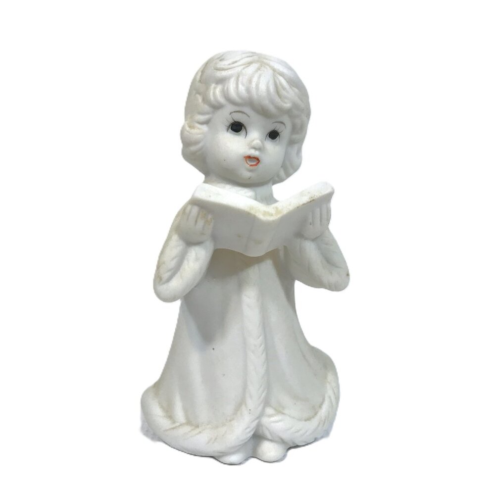 Vintage Bisque Porcelain Figurine Choir Girl Singing with Open Book